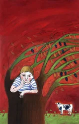 Die Einsamkeit eines Waisenkindes, allein in einem Baum, der Wind in den Zweigen Illustration 2013