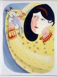 Junge Frau streichelt ihre Katze - Illustration von Patrizia La Porta