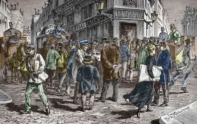 Ansicht der Rue du Croissant in Paris, Sitz vieler Zeitungen
