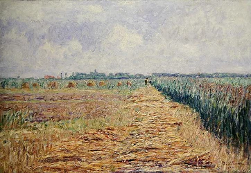 Eine flache niederländische Landschaft unter einem Sommerhimmel mit klaren weißen Wolken, ca. 1890