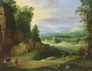 Landschaft mit Männern beim Spiel „Mail à la Chicane“
