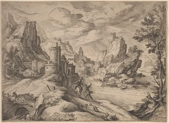 Flusslandschaft mit Reisenden