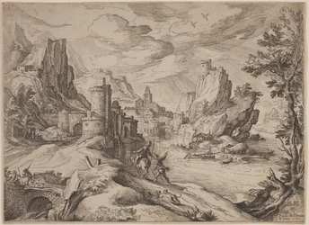 Flusslandschaft mit Reisenden
