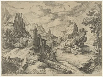 Felsenküste in Kampanien mit Stadt und Reisenden