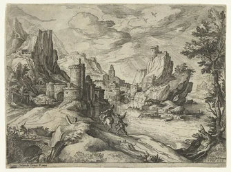 Felsenküste in Kampanien mit Stadt und Reisenden