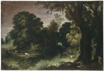 Bewaldete Landschaft mit einer Entenjagd