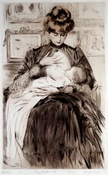 Mutterschaft. Zeichnung von Paul Helleu (1859-1927), 20. Jahrhundert. Bayonne, Musée Bonnat