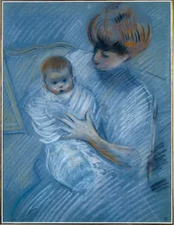 Mutterschaft. Zeichnung von Paul Helleu (1859-1927), 20. Jahrhundert. Porträt einer Mutter mit ihrem Kind