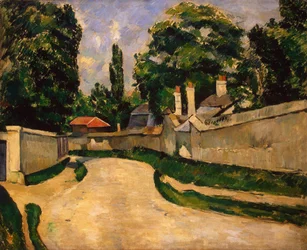 Häuser entlang einer Straße, ca. 1881