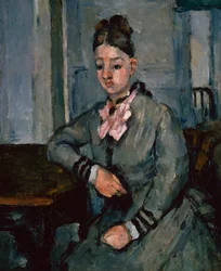 Madame Cezanne, die sich auf einen Tisch lehnt, ca. 1873