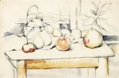 Ingwertopf und Obst auf einem Tisch, 1888-90