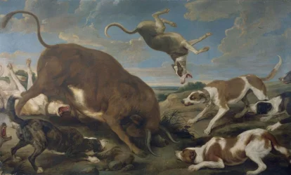 Stier von Hunden angegriffen – 17. Jahrhundert – Barockflämisch