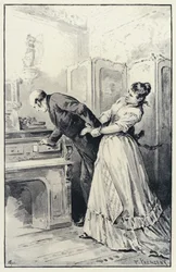 Illustration zu Anna Karenina: Karenina nimmt Besitz von den Briefen seiner Frau (Lithografie)