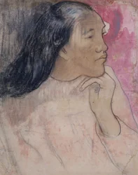 Eine tahitianische Frau mit einer Blume im Haar, 1891-92