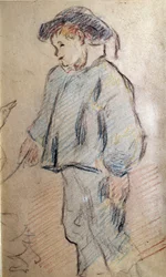 Kleiner bretonischer Junge mit einer Gans. Skizze von Paul Gauguin (1848-1902) 19. Jahrhundert. Privatsammlung