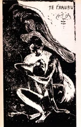 Paul Gauguin "Te Faruru" (sie lieben sich). Holzschnitt aus der tahitianischen Periode von Paul Gauguin (1848 - 1903). 1891 - 1897