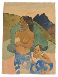 Zwei tahitianische Frauen in einer Landschaft, ca. 1892