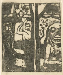 Frau pflückt Früchte und der Wilde Femme cueillant des fruits et oviri