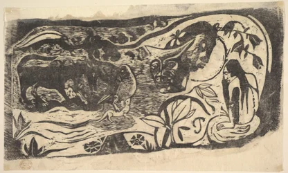 Holzschnitt mit einem gehörnten Kopf, 1898-99