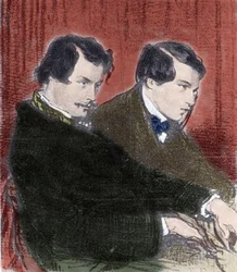 Porträt der Brüder Edmond Goncourt (1822-1896) und Jules Goncourt (1830-1870), Schriftsteller. Zeichnung von Paul Gavarni (1804-1866), 19. Jahrhundert