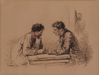 Zwei Männer an einem Tisch mit Wein