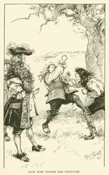 Jack Bird kämpft gegen den Kaplan (Gravur)