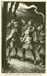 Die "Hand des Ruhms", Unter dem Galgenbaum (Gravur)