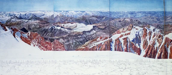 Panoramablick auf den Gipfel des Pelvoux im Massif des Ecrins, Französische Alpen (Fotogravur)