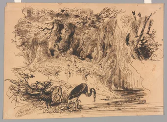 Waldteich mit Reiher