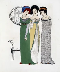 Kreation von Paul Poiret aus Les Dresses de Paul Poiret, Zeichnung von Paul Iribe. 1908