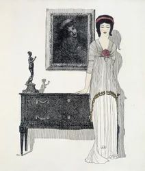 Kreation von Paul Poiret aus „Les Dresses de Paul Poiret“, Zeichnung von Paul Iribe. 1908