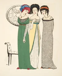 Drei Abendkleider aus Les Robes de Paul Poiret, veröffentlicht 1908