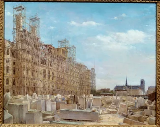 Das Rathaus von Paris im Wiederaufbau