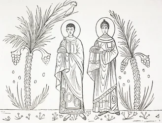 St. Cäcilia und ihr Ehemann Valerian. Nach einem Mosaik aus dem 3. oder 4. Jahrhundert in der Kirche von St. Cäcilia, Rom