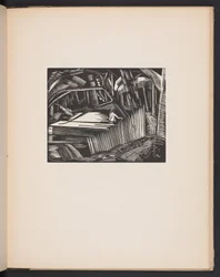 Dunkler See, Illustration aus "Places. 7 Drucke reproduziert von Holzschnitten entworfen und graviert von Paul Nash, mit Illustrationen in Prosa". London, William Heinemann, Vorsatz