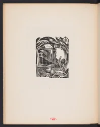 Illustration aus "Places. 7 Drucke reproduziert von Holzschnitten entworfen und graviert von Paul Nash, mit Illustrationen in Prosa". London, William Heinemann, Vorsatzblatt