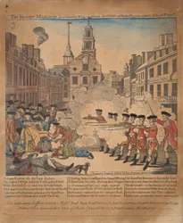 Das blutige Massaker in der King-Street Boston am 5. März 1770 durch eine Partei des 29. Regiments