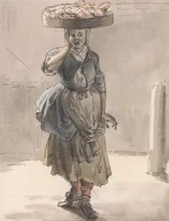Londoner Rufe- Ein Mädchen mit einem Korb auf dem Kopf (Lichter für die Katzen, Leber für die Hunde)