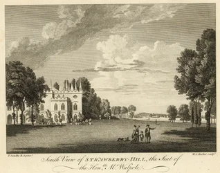 Südansicht von Strawberry Hill, Twickenham, London, der Sitz des Ehrenwerten Horace Walpole