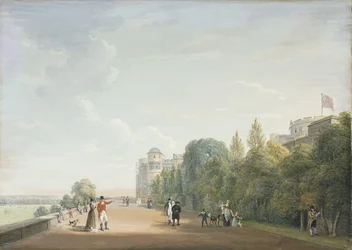 Windsor Castle: die Nordterrasse mit Blick nach Osten, mit eleganten Figuren, 1803
