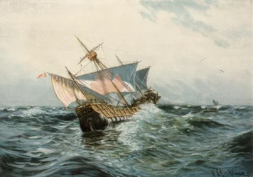 Des Columbus’ Schiff Sta. Maria bei stürmischem Wetter