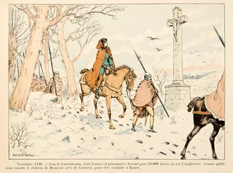 Illustration aus dem Buch „Joan of Arc“ von Theodore Cahu, illustriert von Paul De Semant (1855-1915): Im November 1430 verkauft Jean de Luxembourg Jeanne d