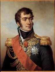 Porträt von Auguste Frederic Louis von Viesse de Marmont, Herzog von Ragusa, Marschall des Kaiserreichs 1809 (1774-1852) - dargestellt in Uniform mit dem Abzeichen der Ehrenlegion unter der Restauration. Gemälde von Paulin Jean-Baptiste