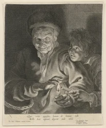 Alte Frau und Junge mit Kerze