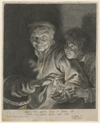 Alte Frau und Junge mit Kerze