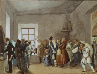 Empfangsraum des Polizeikommissars am Vorabend eines Feiertags, 1837