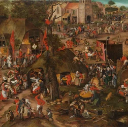 Eine flämische Kirmes mit einer Aufführung der Farce 