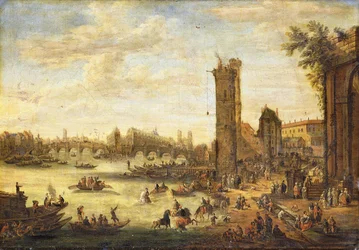 Ansicht von Paris in Richtung Île de la Cité und Pont Neuf, 1671-77