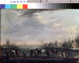 Winterlandschaft mit Schlittschuhläufern