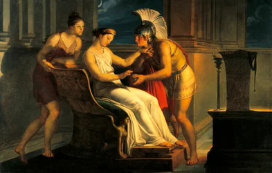 Ariadne gibt Theseus einen Faden, um das Labyrinth zu verlassen